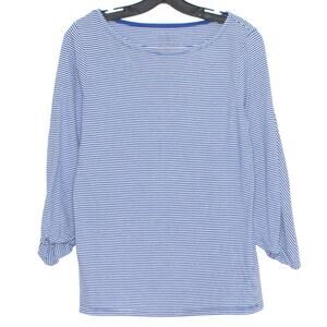 Talbots Top 3/4 Sleeve Nautical Preppy Minimalist Coastal Stripe Blue Size Small